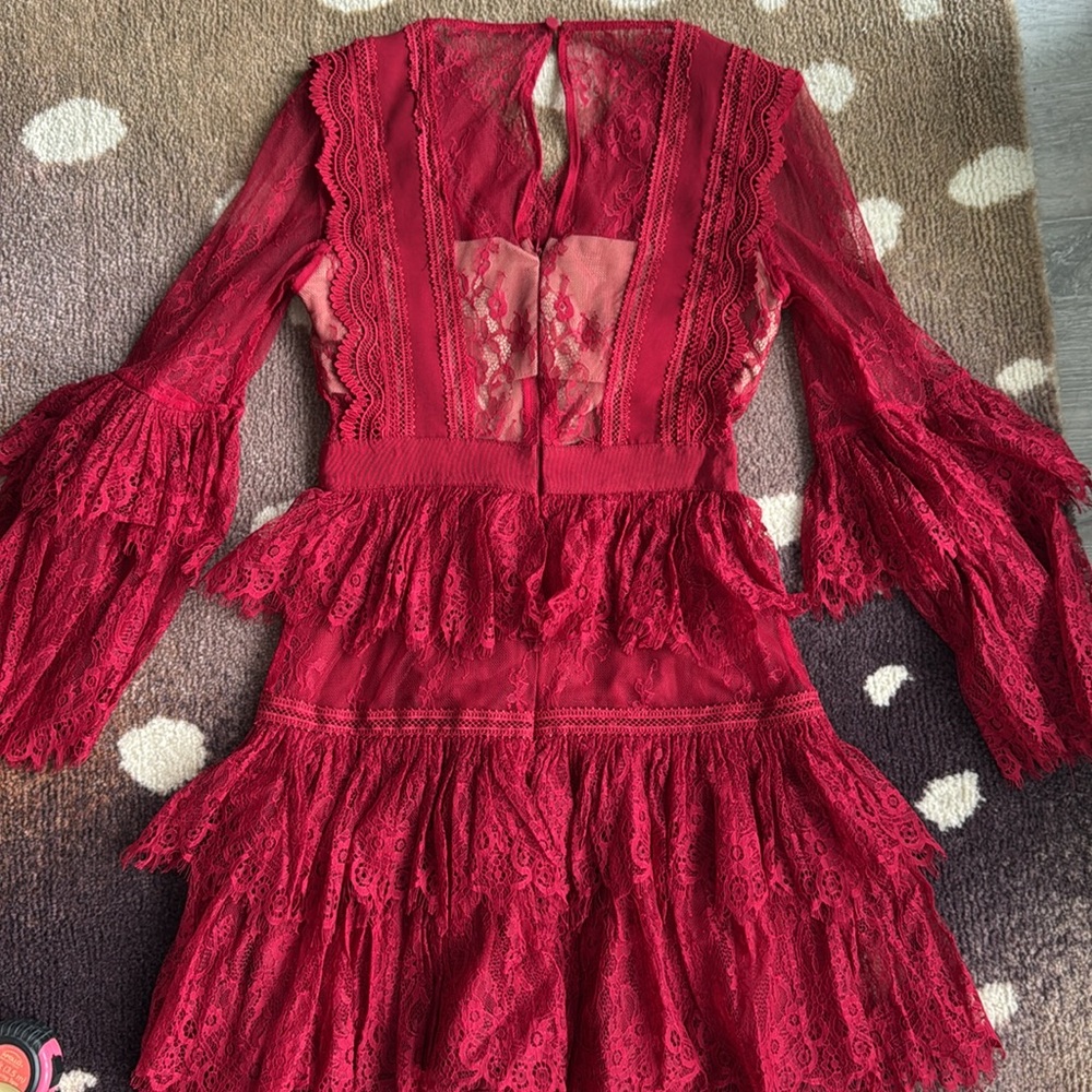Red Lace Ruffle Dress - Picture 8 of 11
